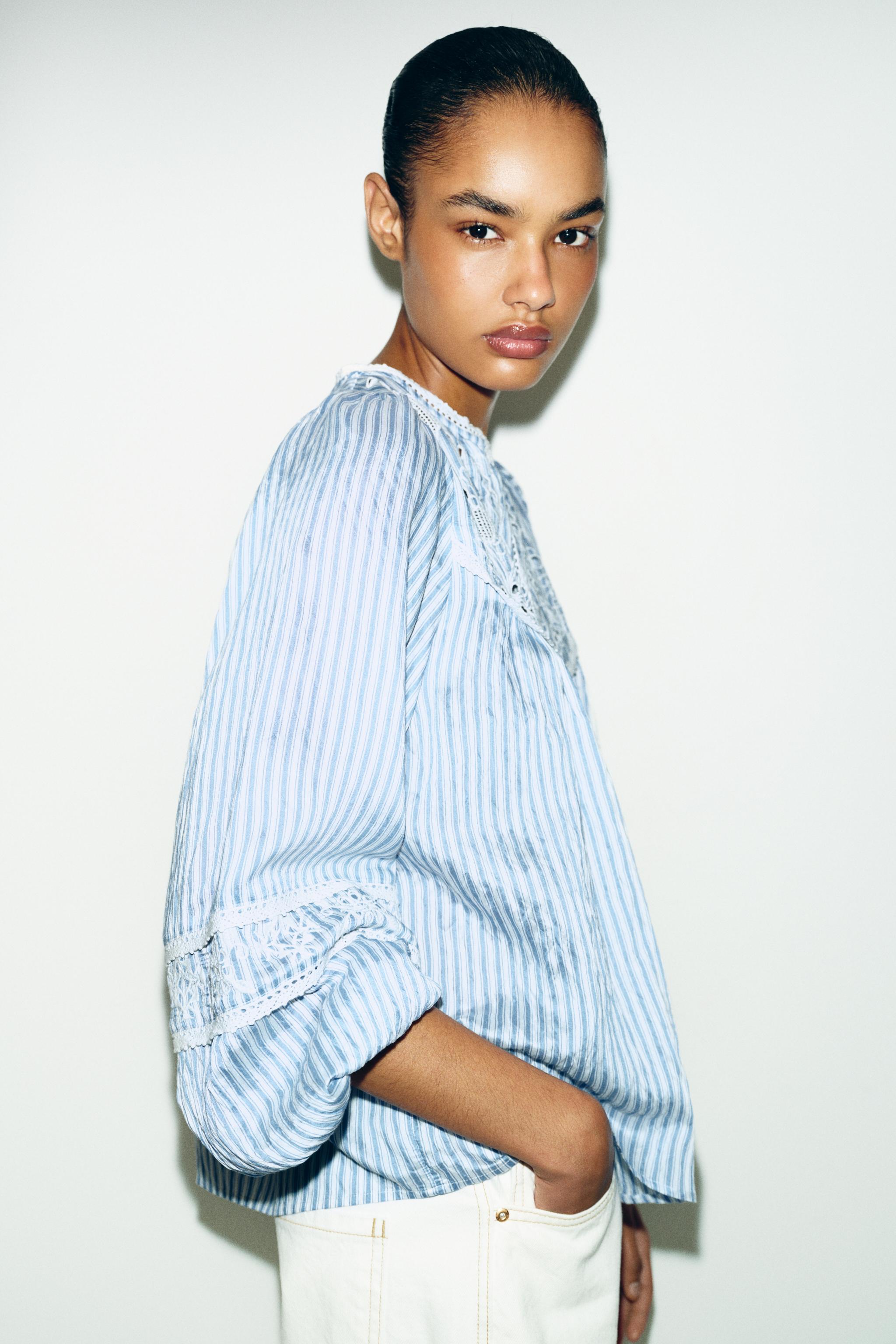 STRIPED EMBROIDERED BLOUSE